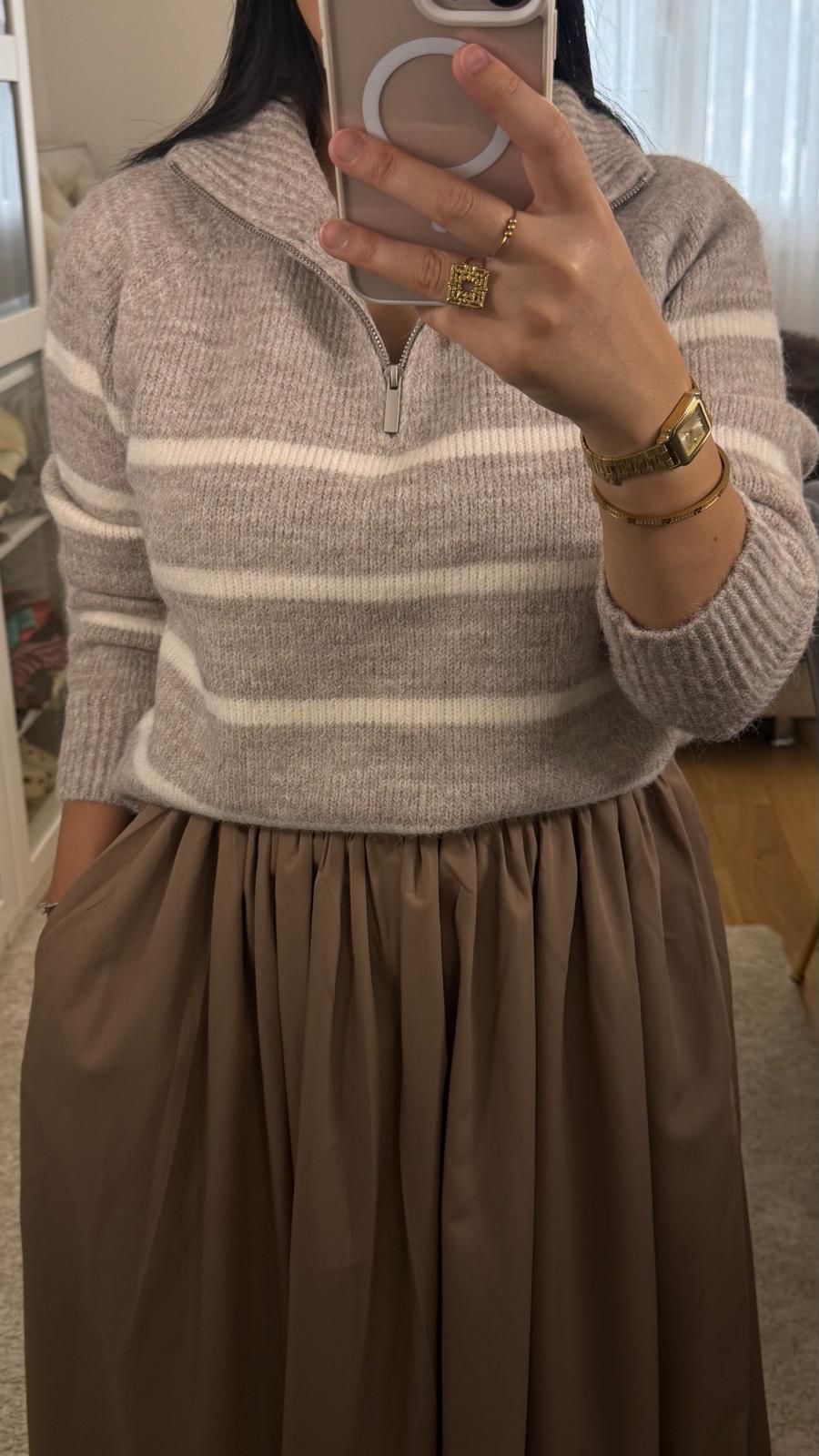 Pull Kaïa - Beige à rayures blanches