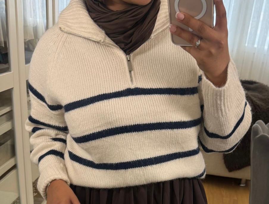 Pull Kaïa - Écru à rayures bleues marine