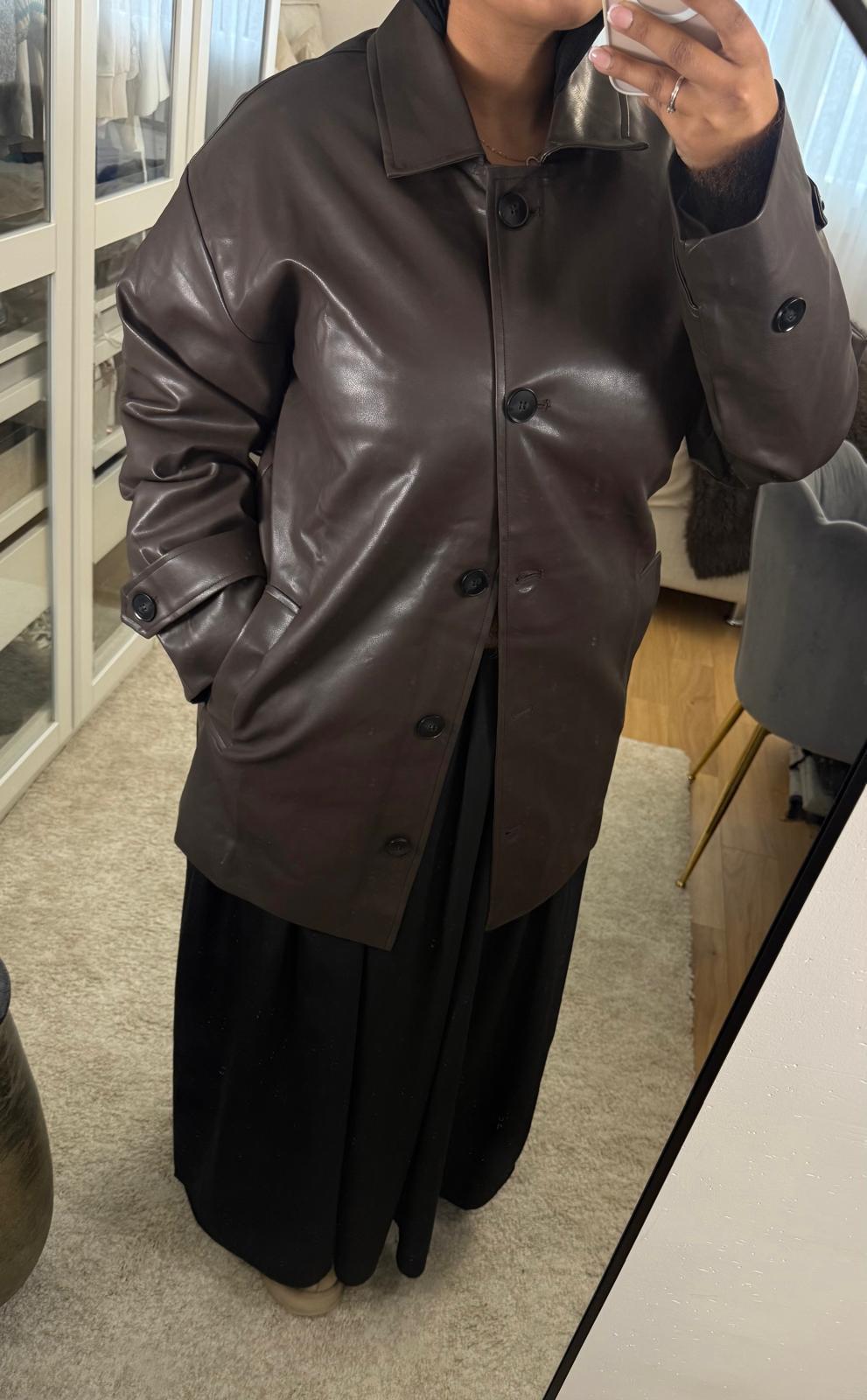 Veste similicuir mi-longue - Choco