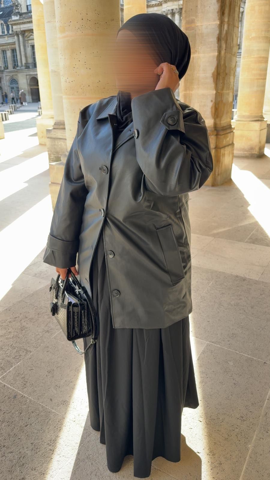 Veste similicuir mi-longue - Noir