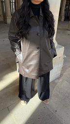 Veste similicuir mi-longue - Choco