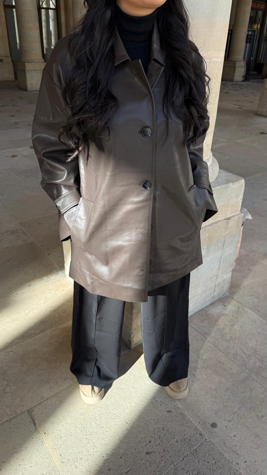 Veste similicuir mi-longue - Choco