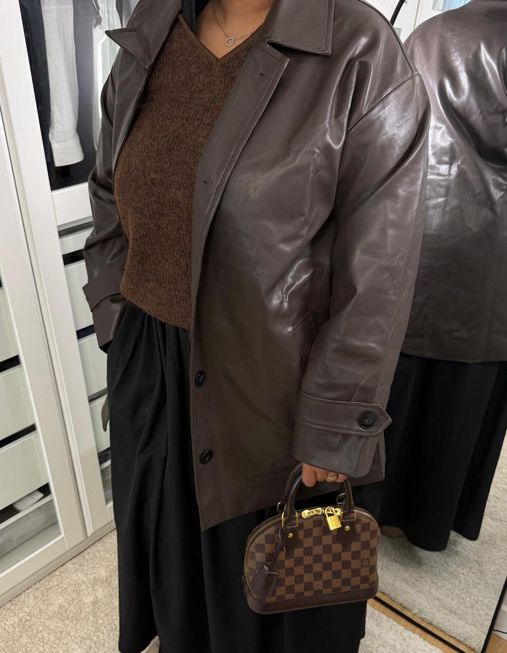 Veste similicuir mi-longue - Choco