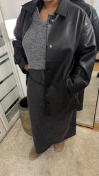 Veste similicuir mi-longue - Noir