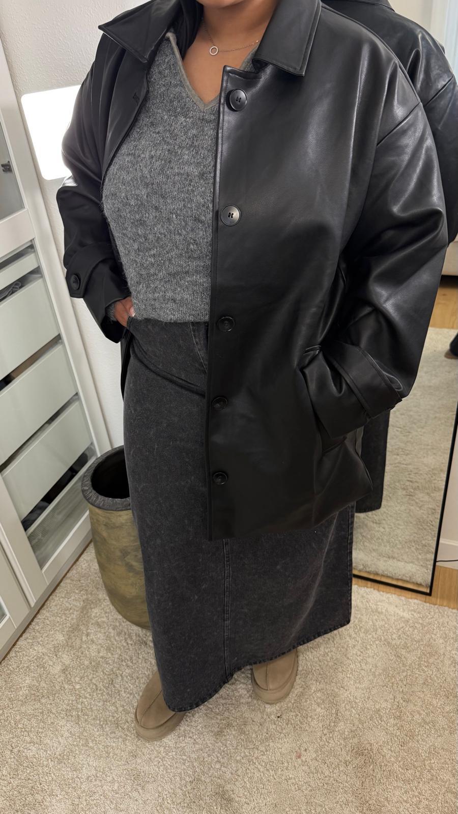 Veste similicuir mi-longue - Noir