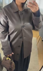 Veste similicuir mi-longue - Choco