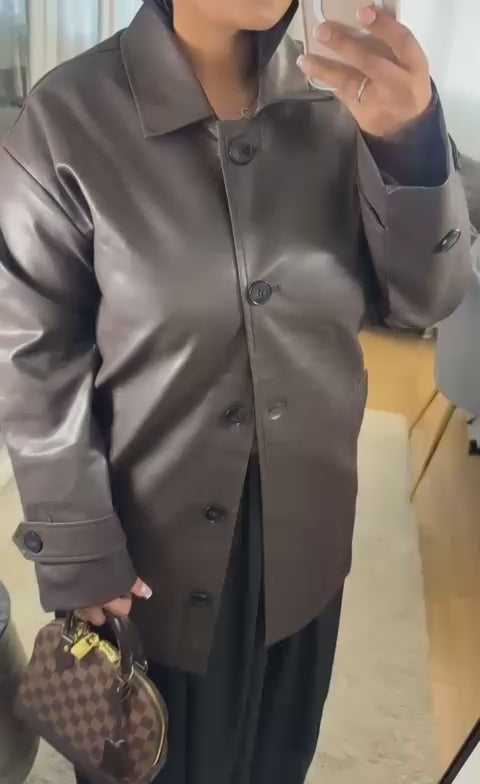 Veste similicuir mi-longue - Choco