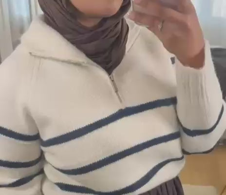 Pull Kaïa - Écru à rayures bleues marine