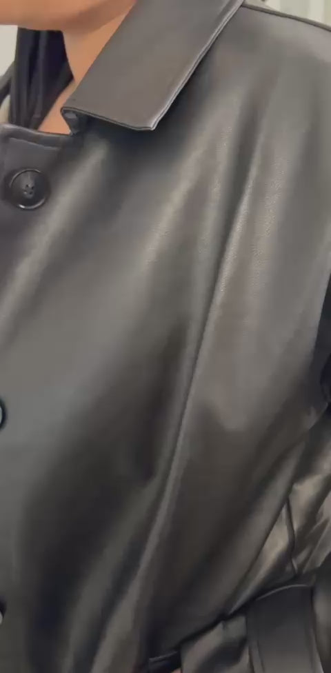 Veste similicuir mi-longue - Noir